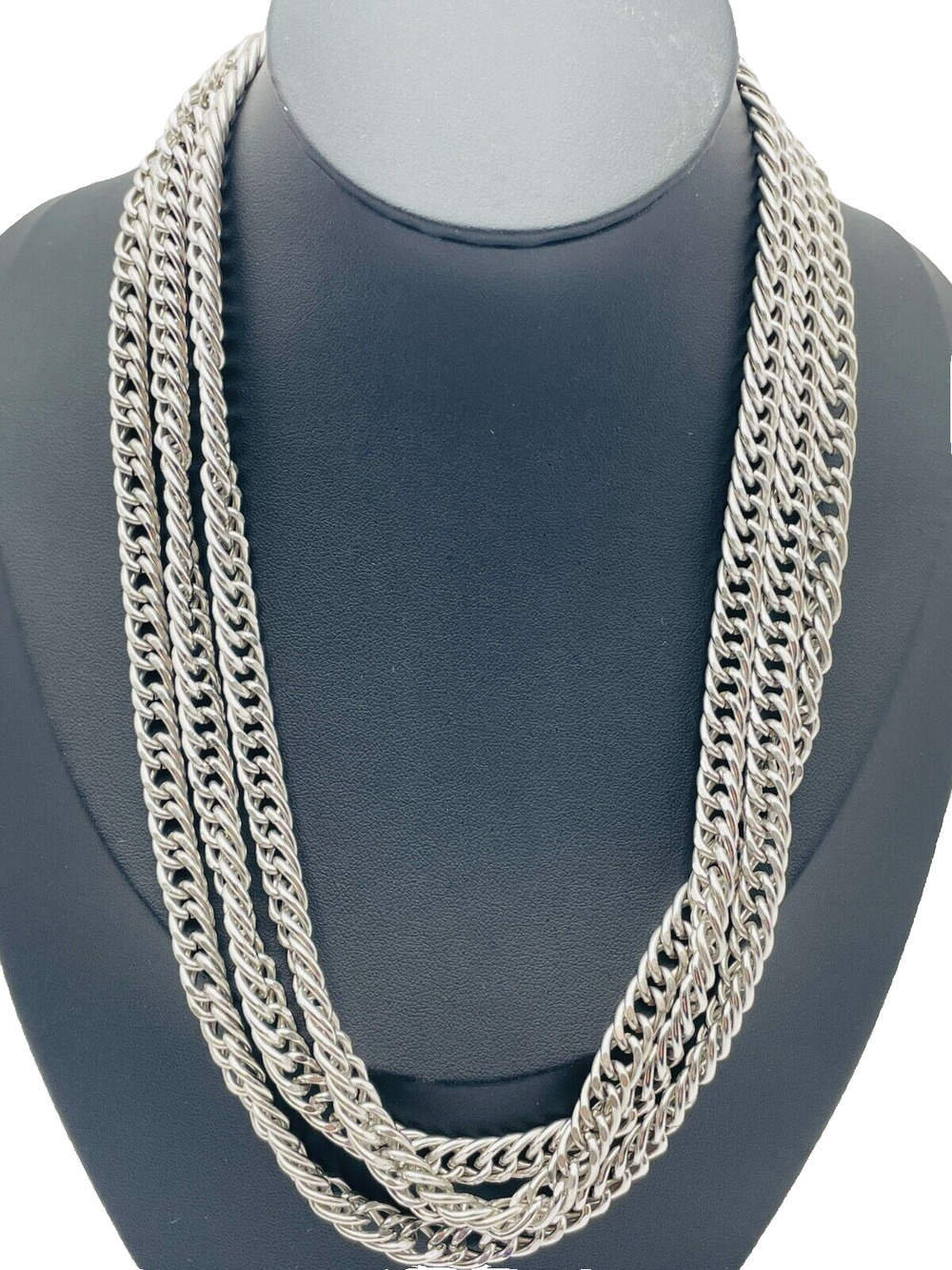 90s Crown Trifari Long Curb Link Chain Necklace Silver Tone Metal 36" Length VTG